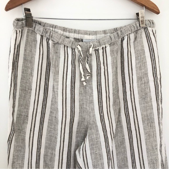 Chico's Linen Brown Striped High Waist Wide Leg Pants Sz 3 - XL - Picture 2 of 10